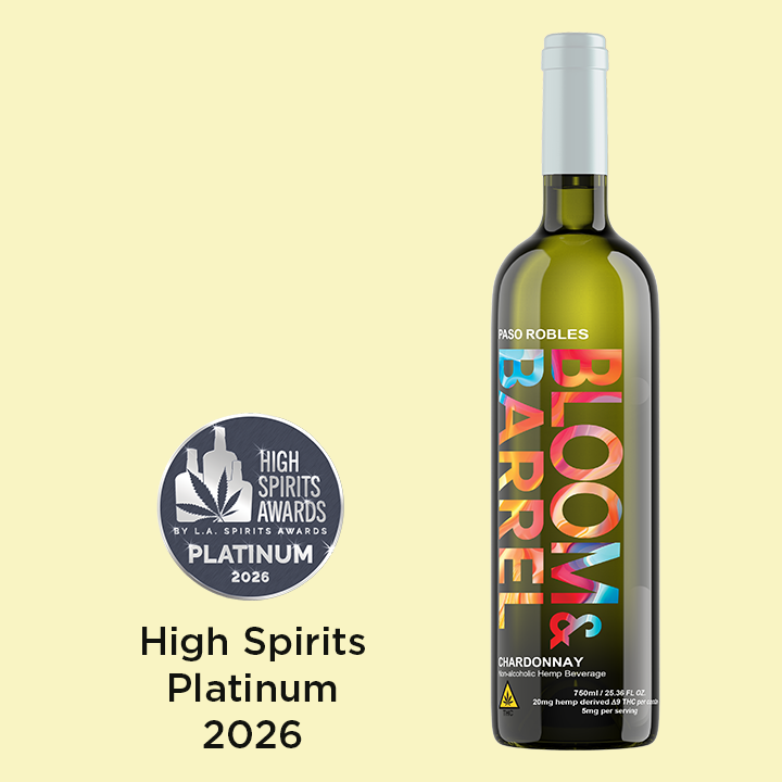 Bloom & Barrel Chardonnay 750ml THC infused non-alcoholic chardonnay bottle